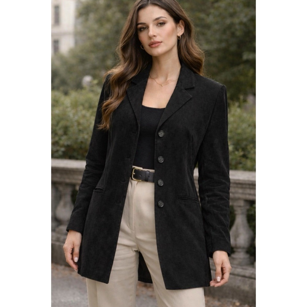 Dennis Basso Genuine Leather Suede Black Blazer Jacket Women's XL